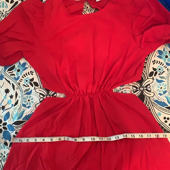 Zara Red Short Puff Sleeve Open back Midi Dress - Picture 12 of 13